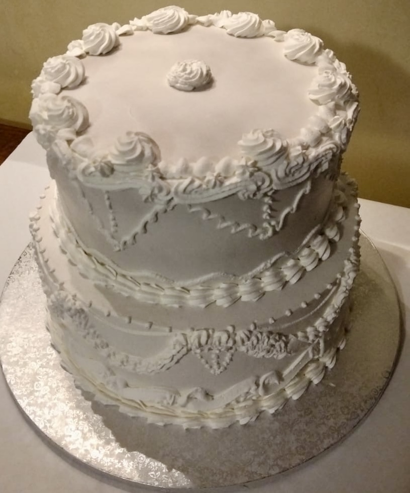 Torta 2 Piani Bianca Panna Decorazioni Classiche Matrimonio