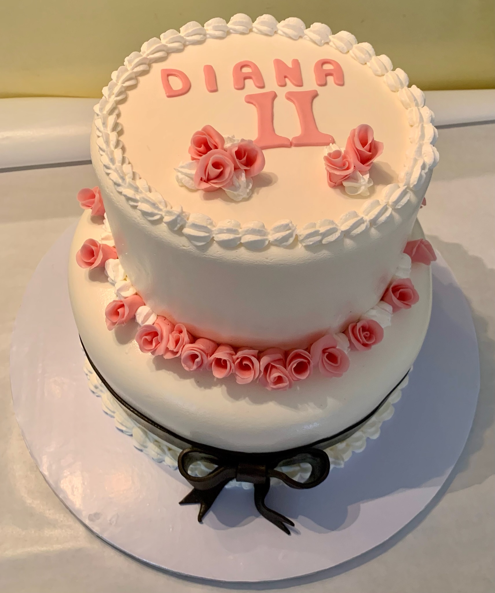 Torta 2 Piani Bianca Rosa Rosette Compleanno Diana V2