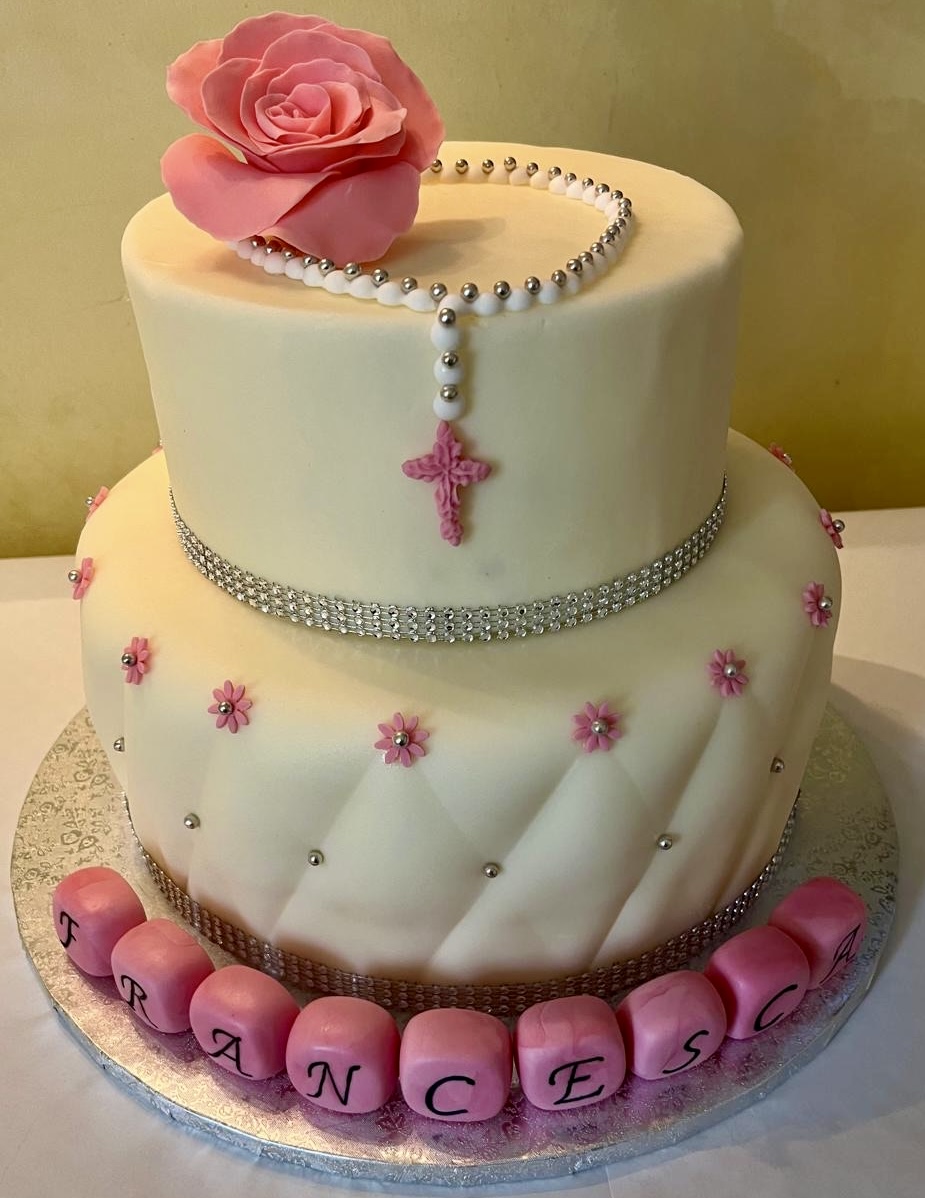 Torta 2 Piani Comunione Bianca Rosa Francesca