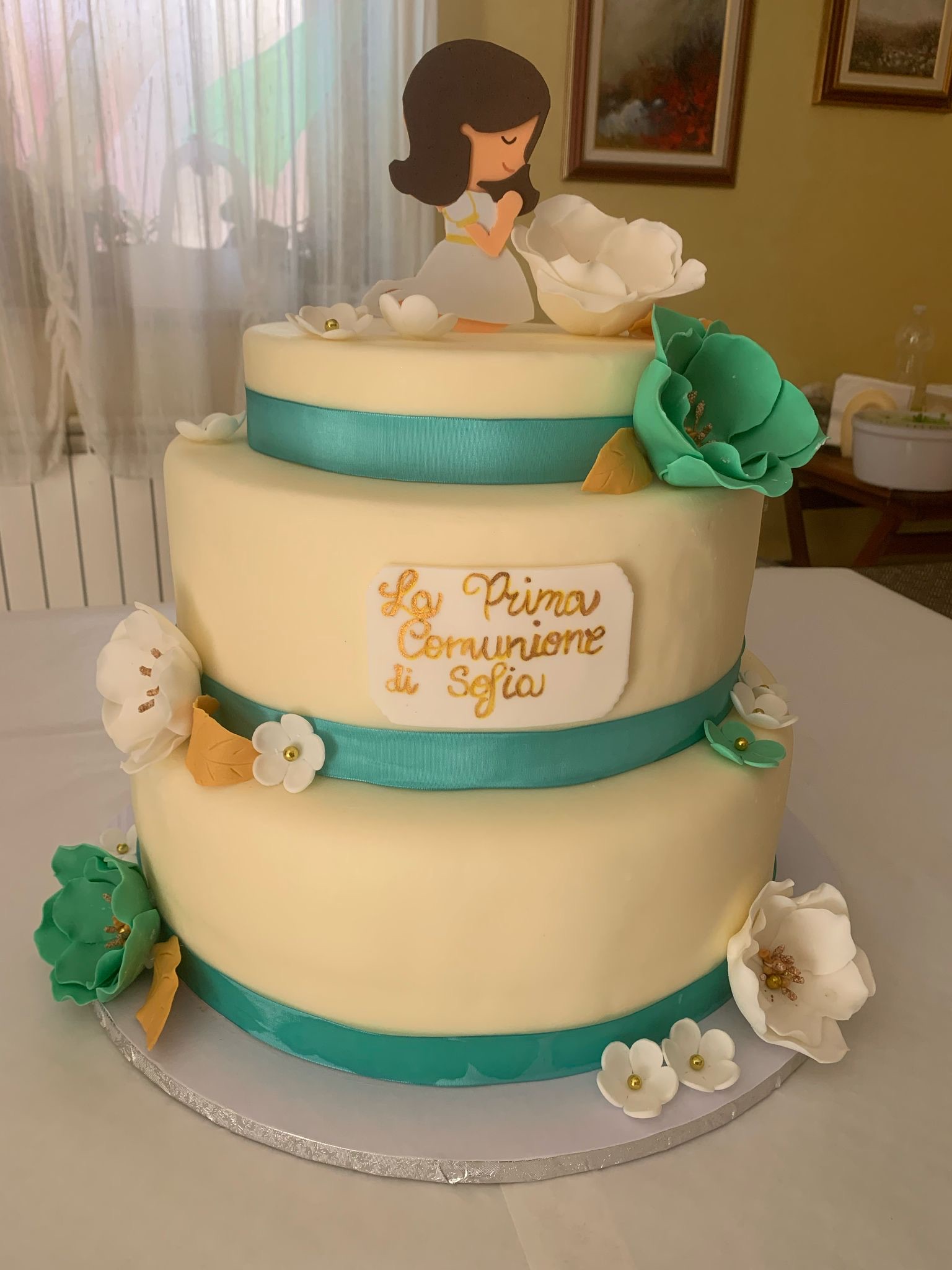 Torta 2 Piani Panna Verde Tiffany Comunione Sofia