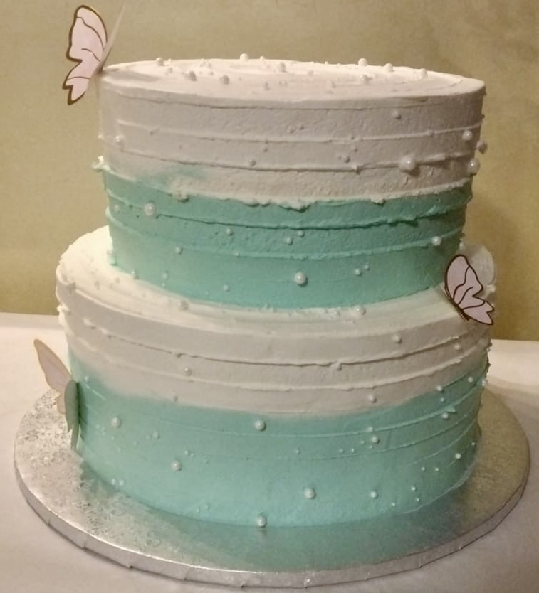 Torta 2 Piani Tiffany Bianca Farfalle Ombre