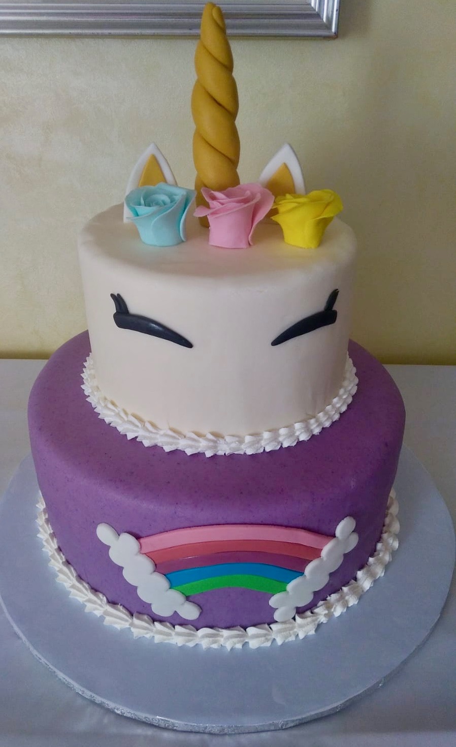 Torta 2 Piani Unicorno Viola Arcobaleno
