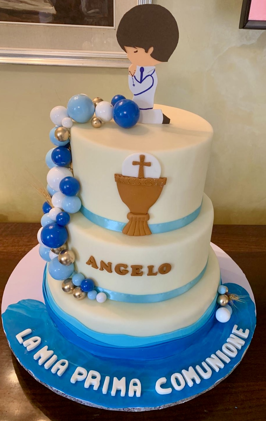 Torta 3 Piani Comunione Azzurra Angelo