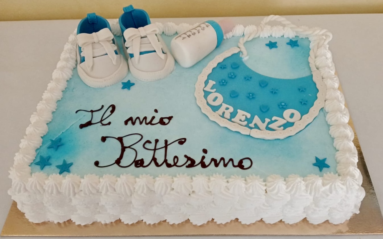 Torta Battesimo Azzurra Bavaglino Scarpette Lorenzo