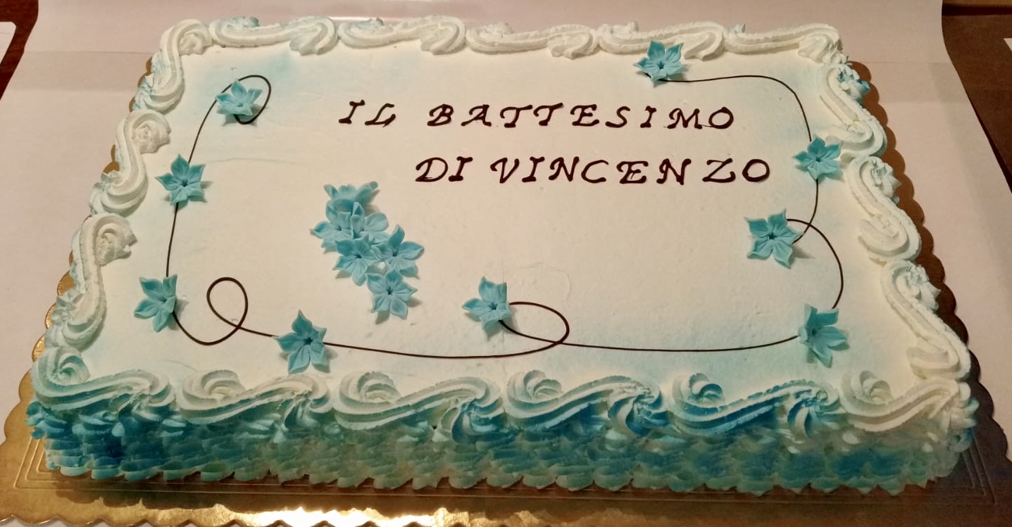 Torta Battesimo Rettangolare Azzurra Fiori Vincenzo