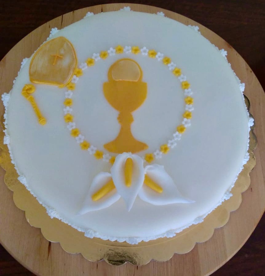 Torta Comunione Bianca Calice Oro