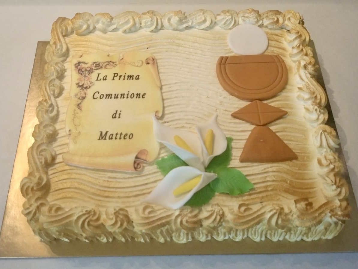 Torta Comunione Pergamena Panna Calice Matteo