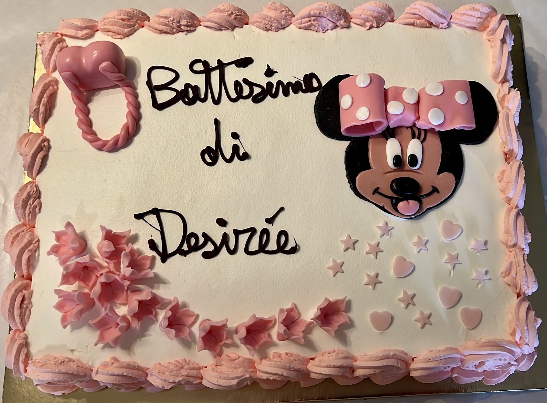 Torta Rettangolare Bianca Rosa Battesimo Desiree Minnie