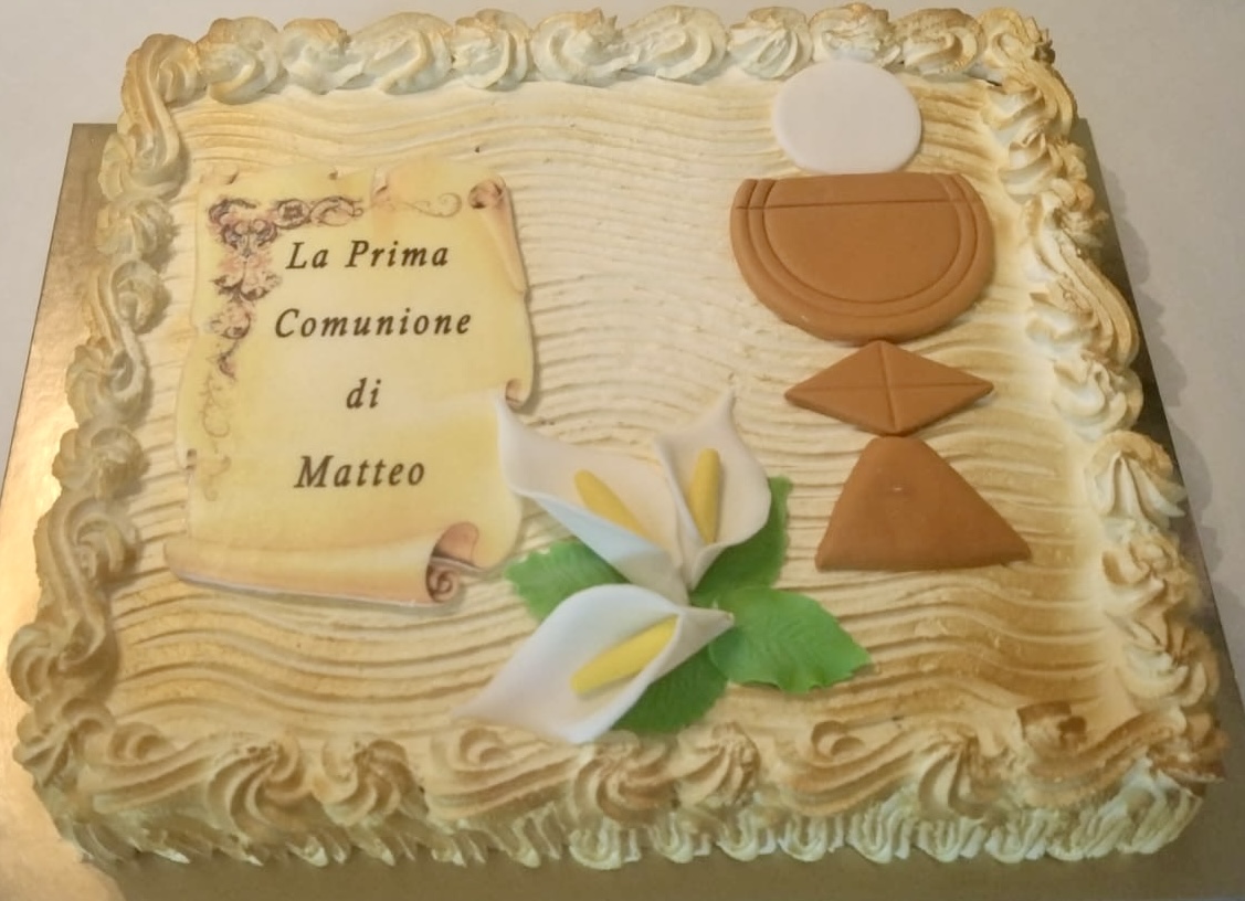 Torta Rettangolare Panna Oro Prima Comunione Matteo Calice