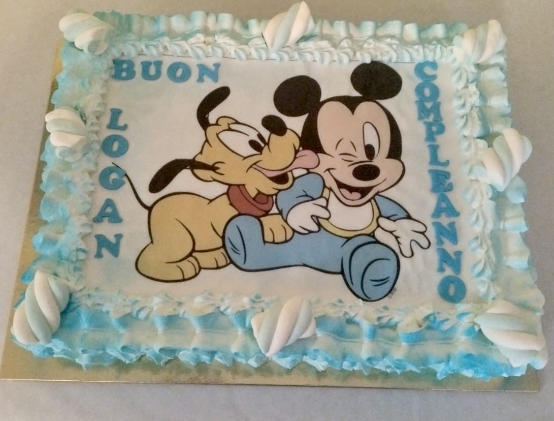Torta Cialda Bianca Rosa Blu Stitch Angel Frutto