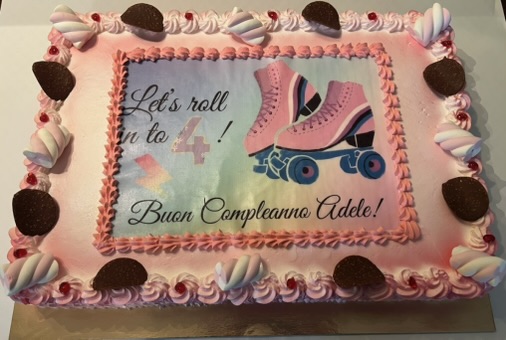 Torta Cialda Rosa Bianca Pattini Compleanno Adele 4anni