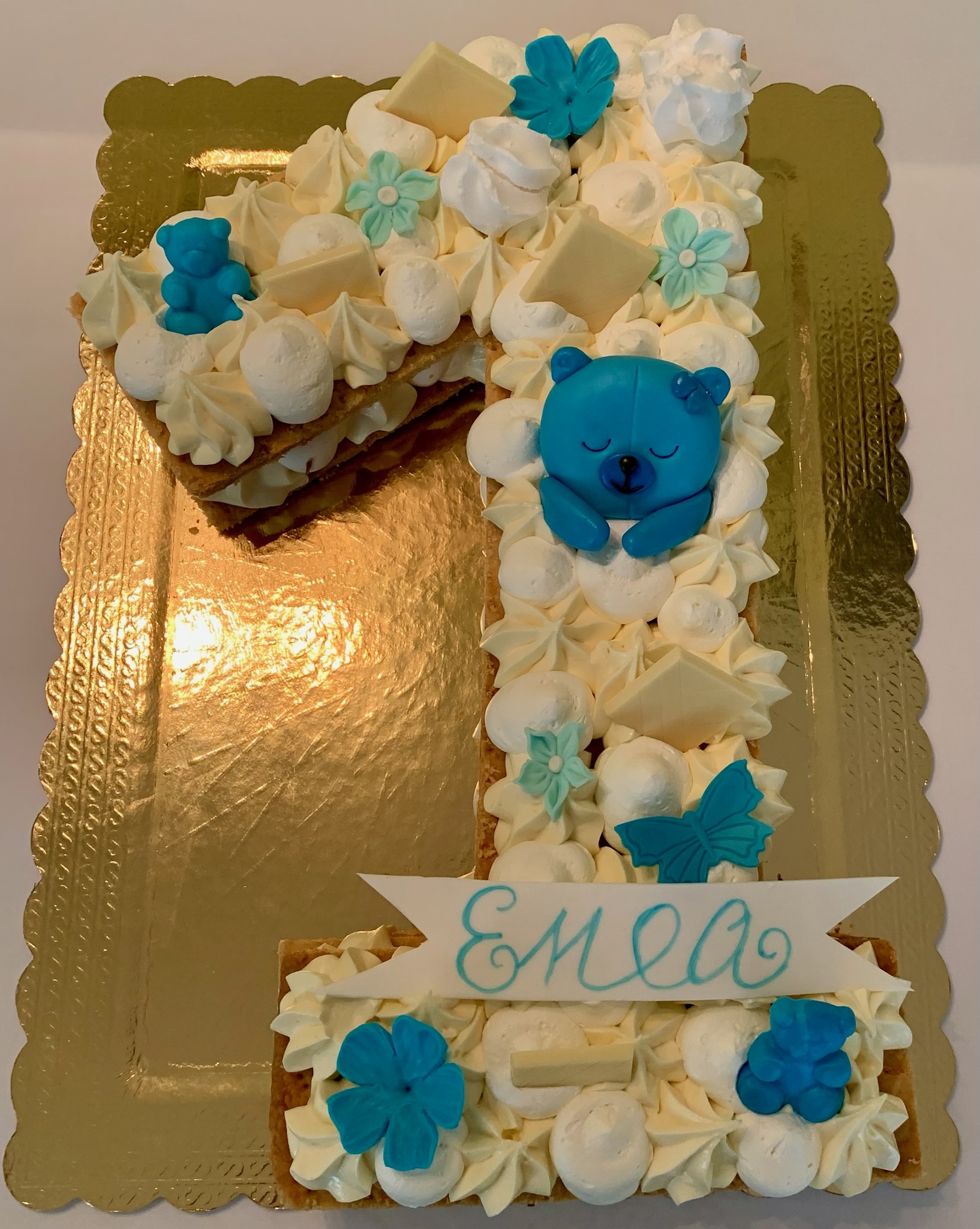 Cream Tart Numero 1 Bianca Blu Orsetto Fiori