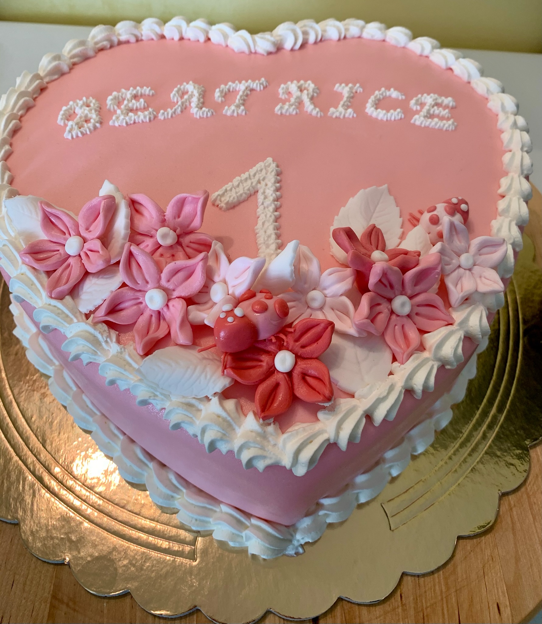 Torta Cuore Rosa Fiori Beatrice Primo Compleanno