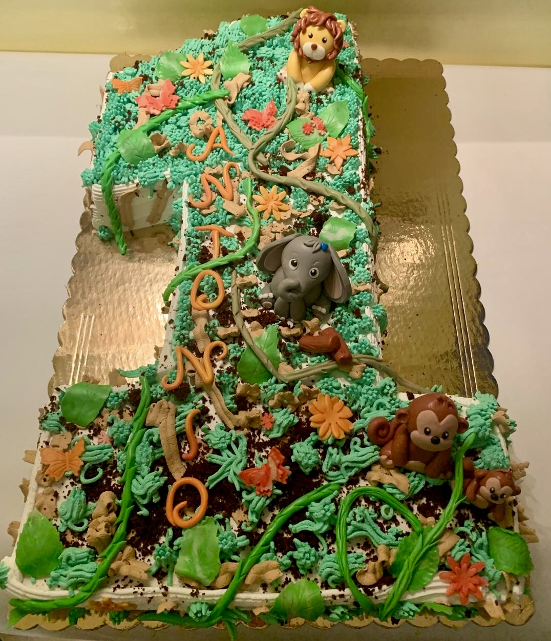 Torta Numero 1 Giungla Animali Panna Verde
