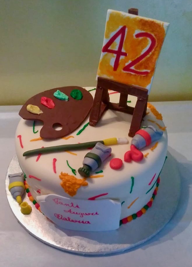 Torta Pittore Cavalletto Tavolozza Colori 42 Anni