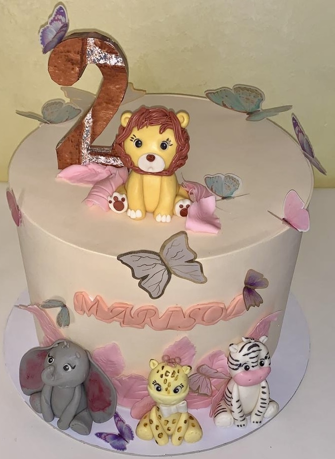 Torta Rosa Animali Safari Farfalle Marisol 2