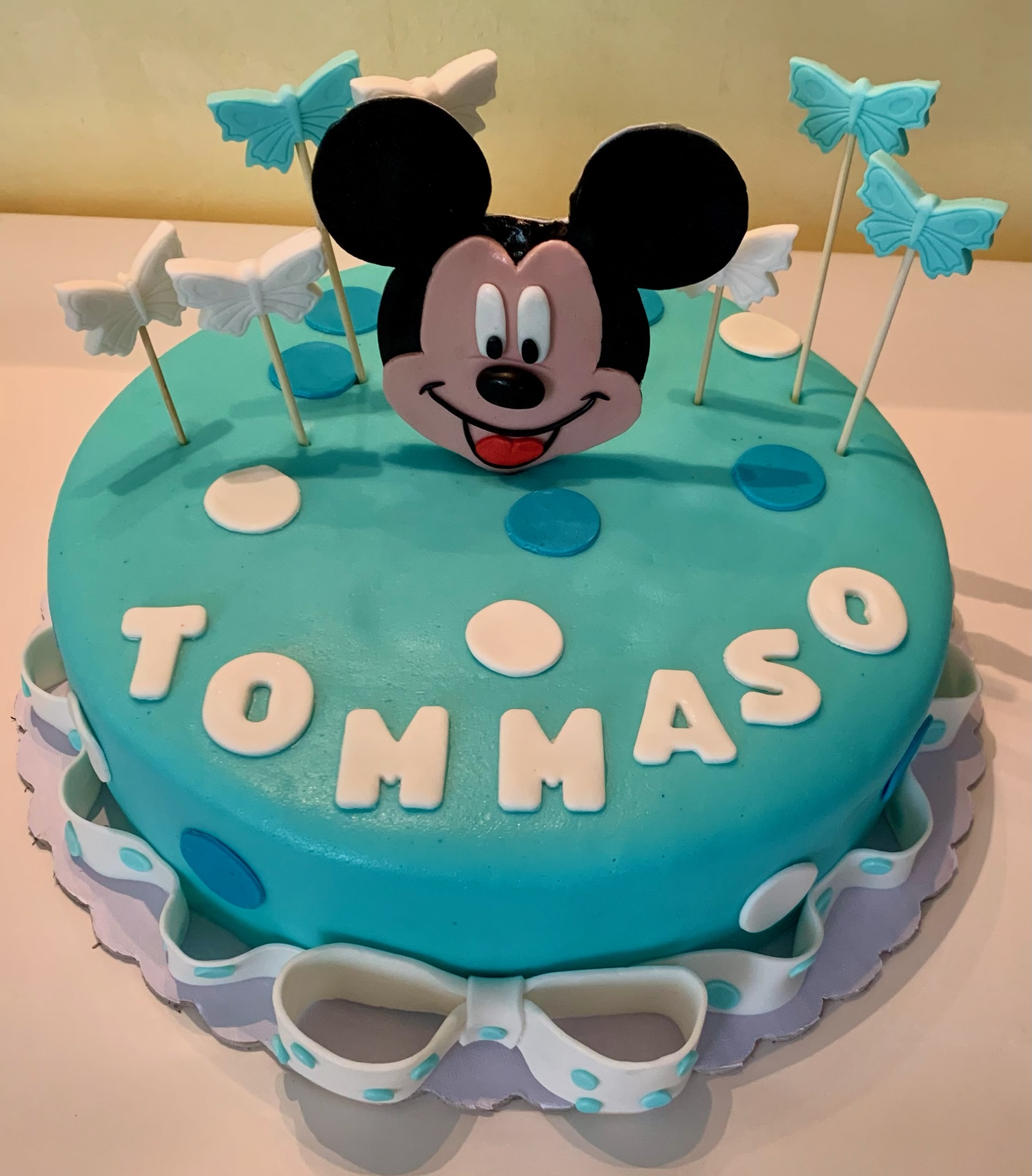 Torta Rotonda Celeste Mickey Mouse Pois Tommaso