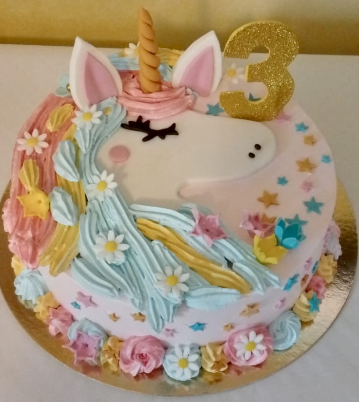 Torta Unicorno Pastello Fiori Numero 3