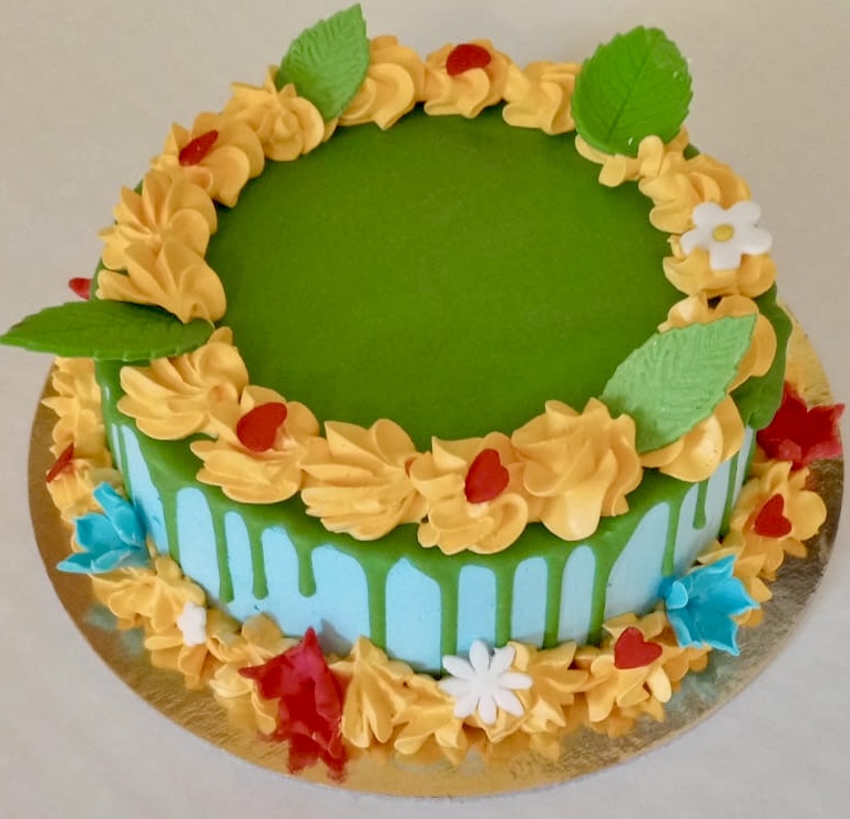 Torta Verde Azzurra Drip Gialla Fiori