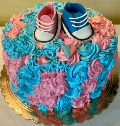 Torta Rotonda Rosa Azzurra Gender Reveal Roselline Scarpette
