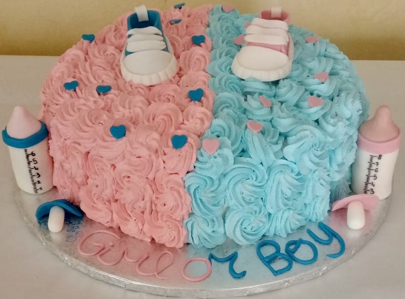 Torta Rotonda Rosa Azzurra Gender Reveal Scarpette Biberon
