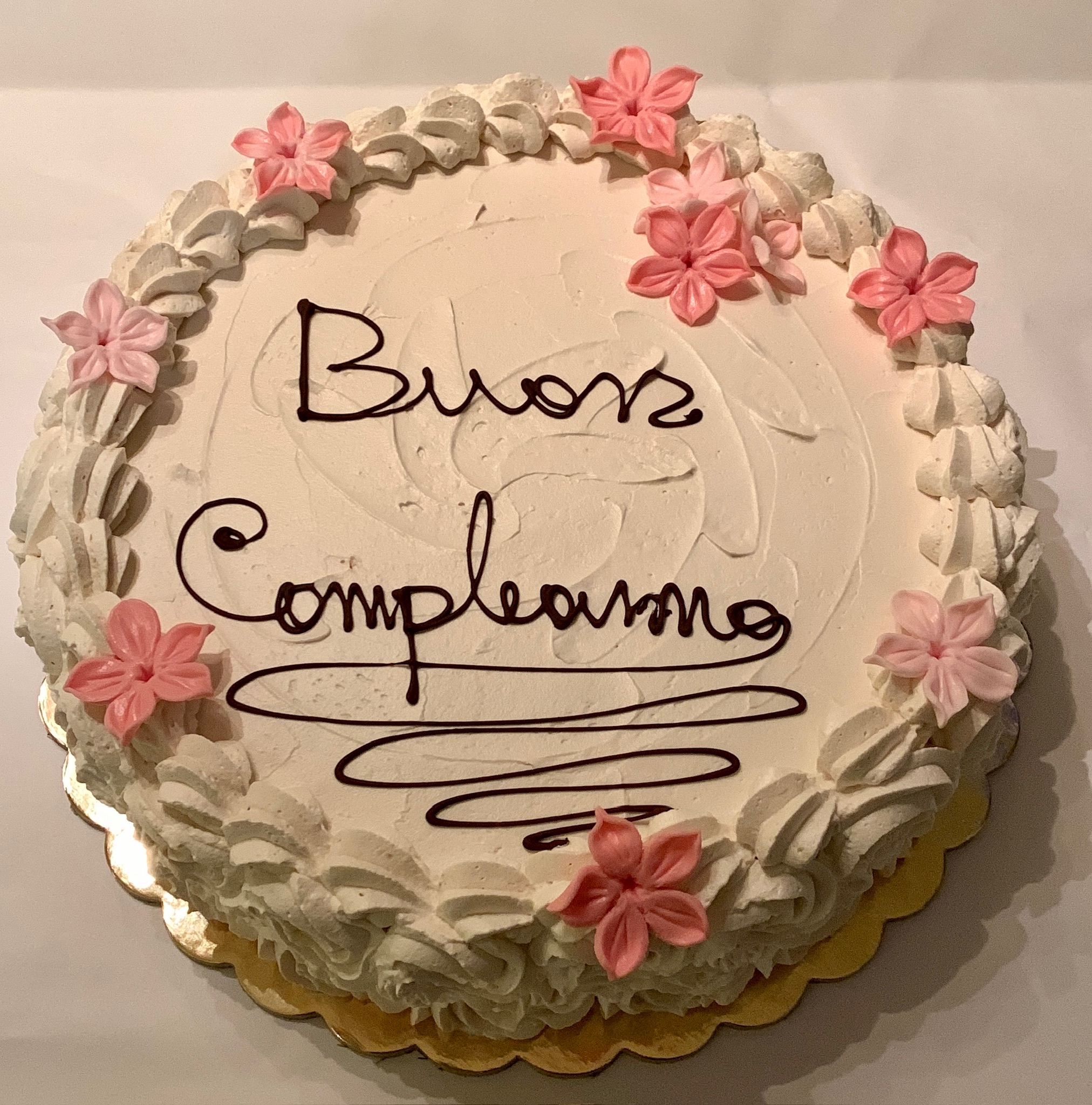 Torta Bianca Fiori Rosa Buon Compleanno