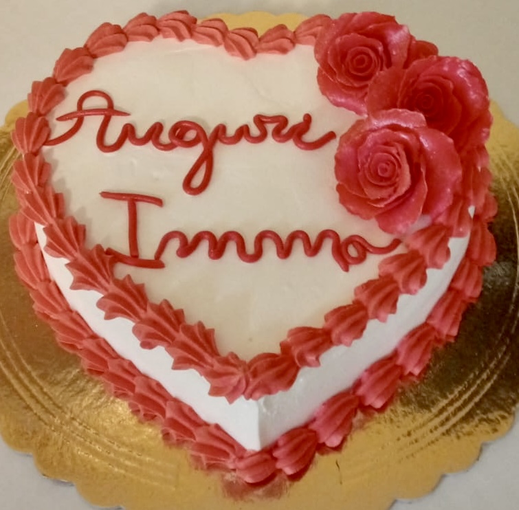 Torta Cuore Bianca Rosa Corallo Rose Auguri Imma