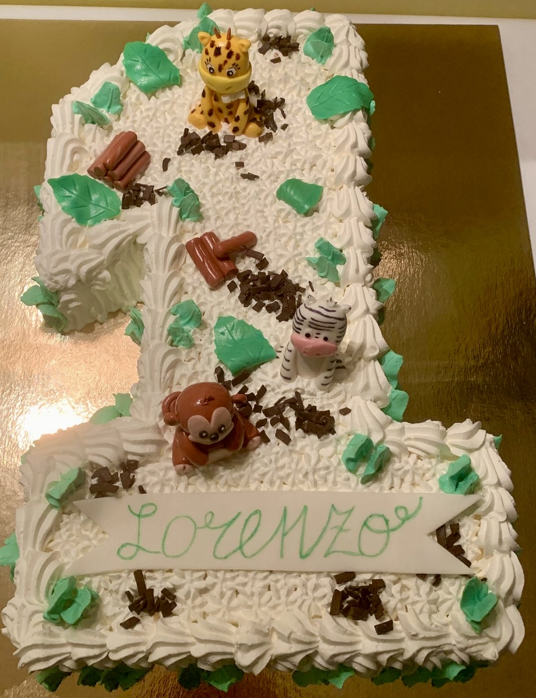 Torta Numero 1 Bianca Verde Animali Giungla Lorenzo