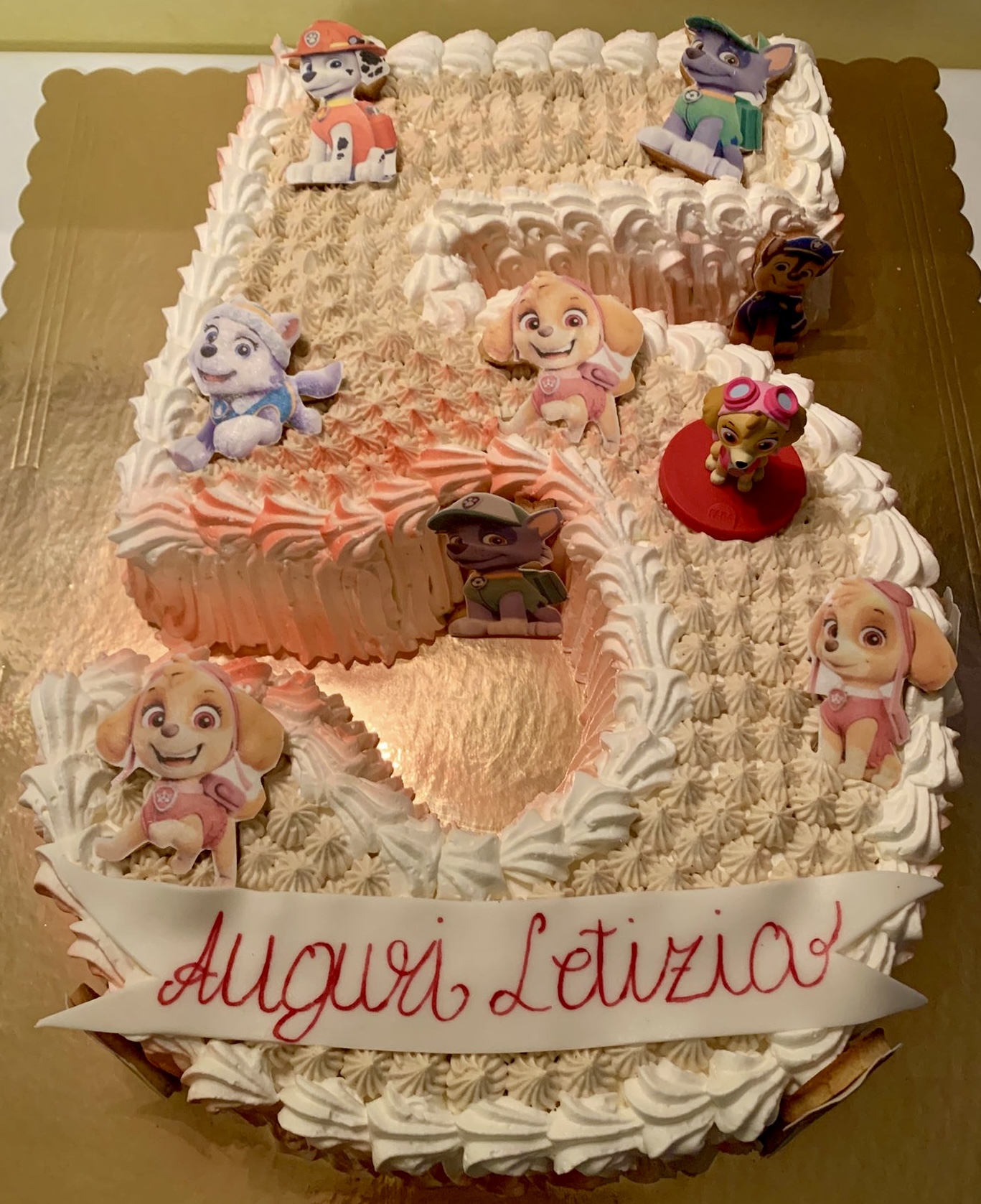 Torta Numero 3 Rosa Bianca Paw Patrol Auguri Letizia