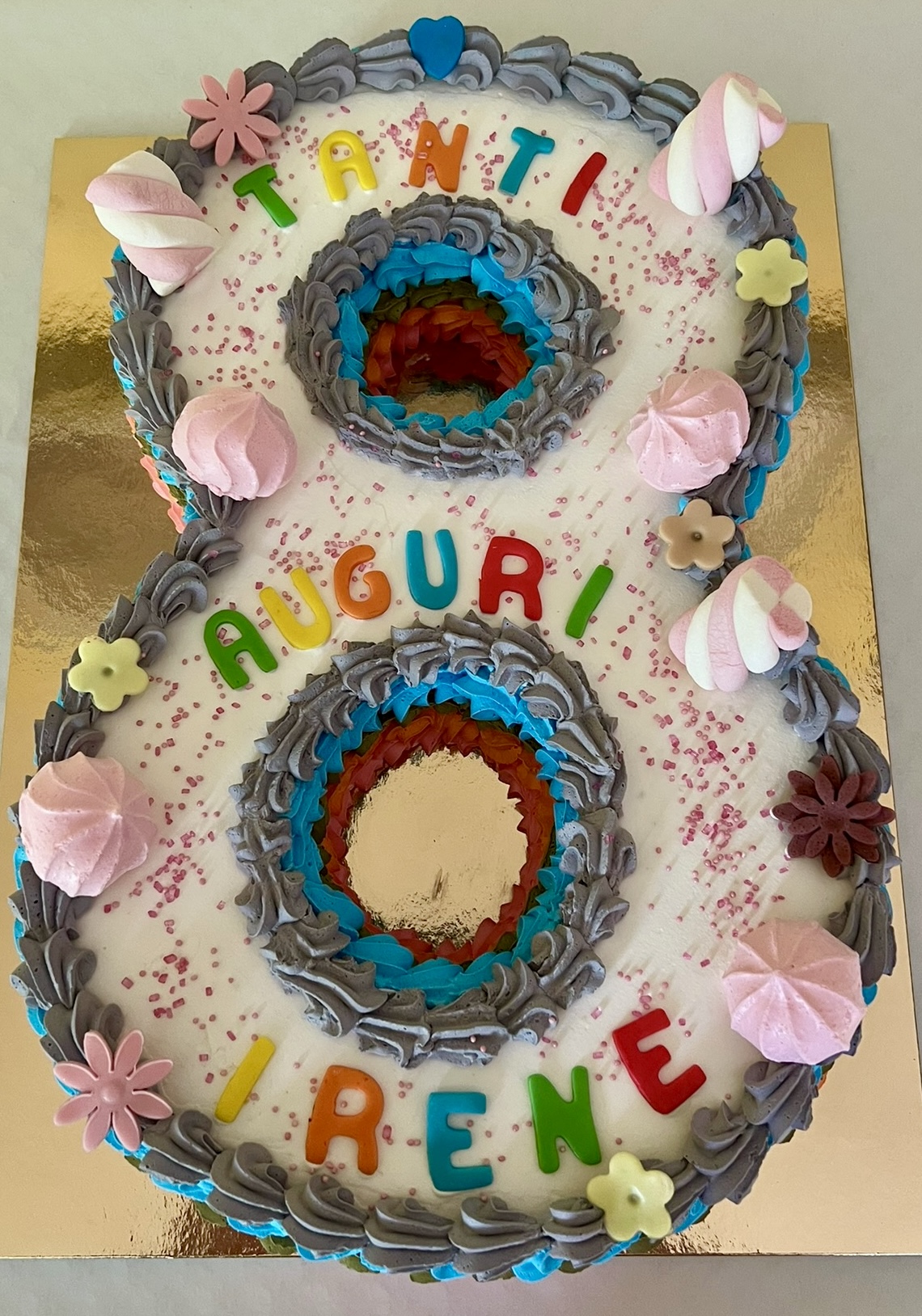 Torta Numero 8 Bianca Grigia Multicolor Auguri Irene