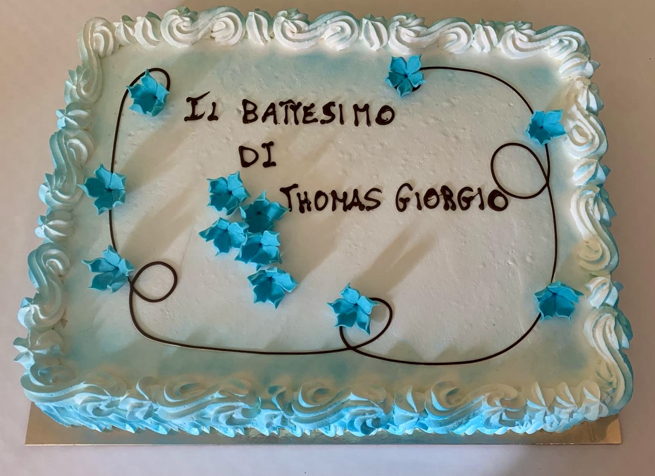 Torta Rettangolare Azzurra Battesimo Thomas Giorgio