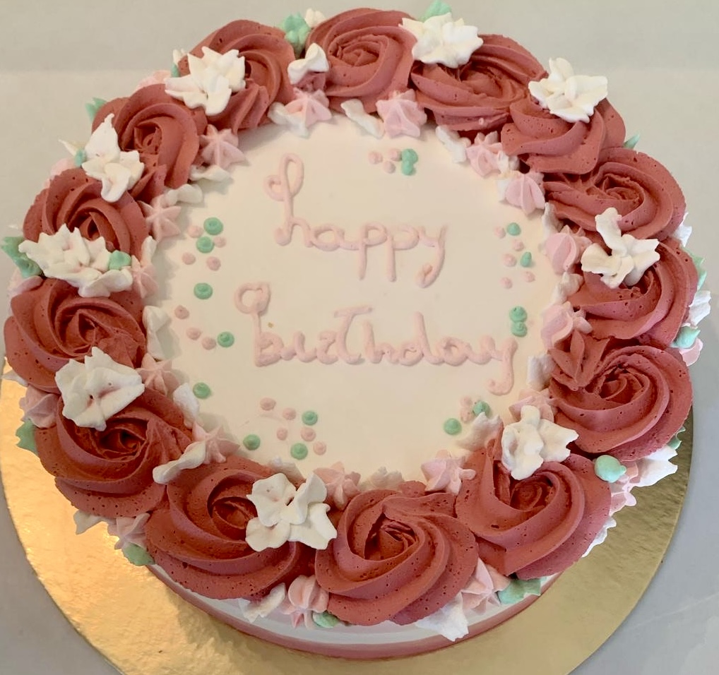 Torta Rotonda Rosa Bordo Rose Happy Birthday