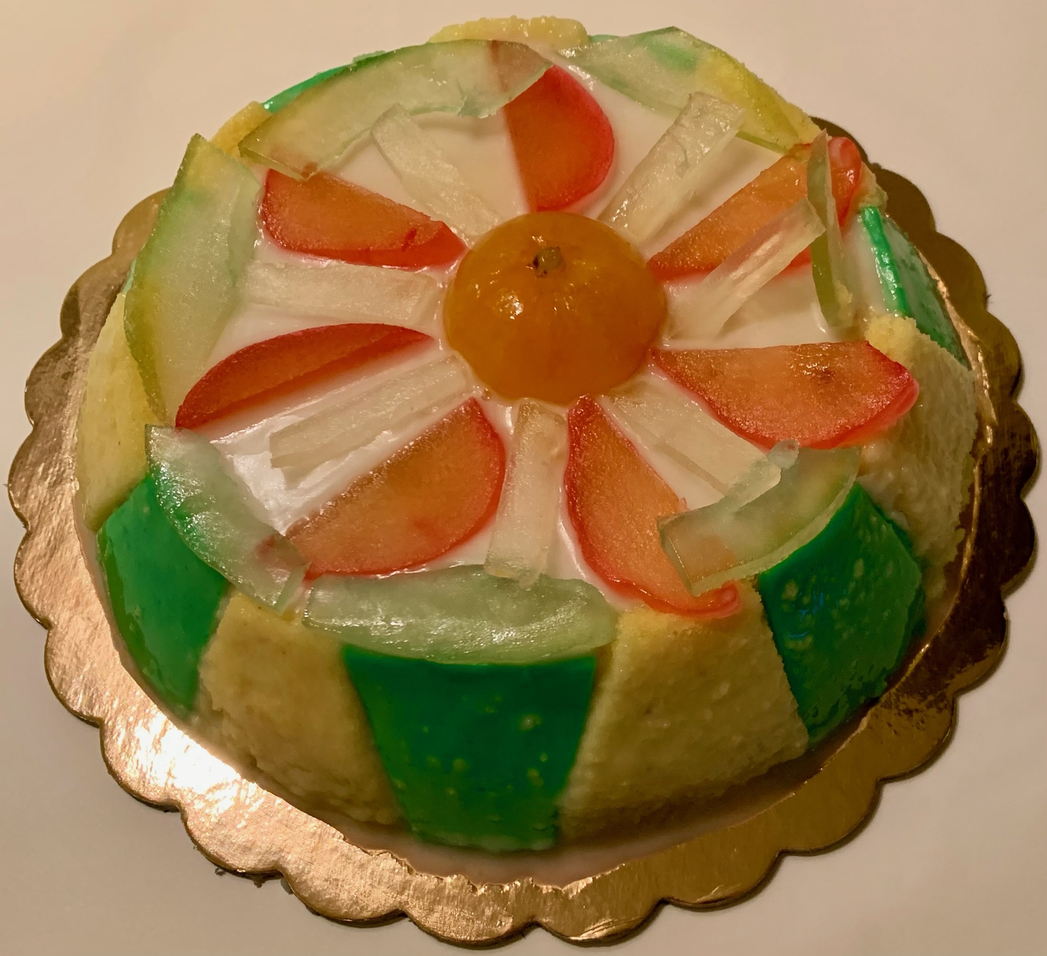 Torta Rotonda Verde Bianca Arancio Cassata Frutta Candita